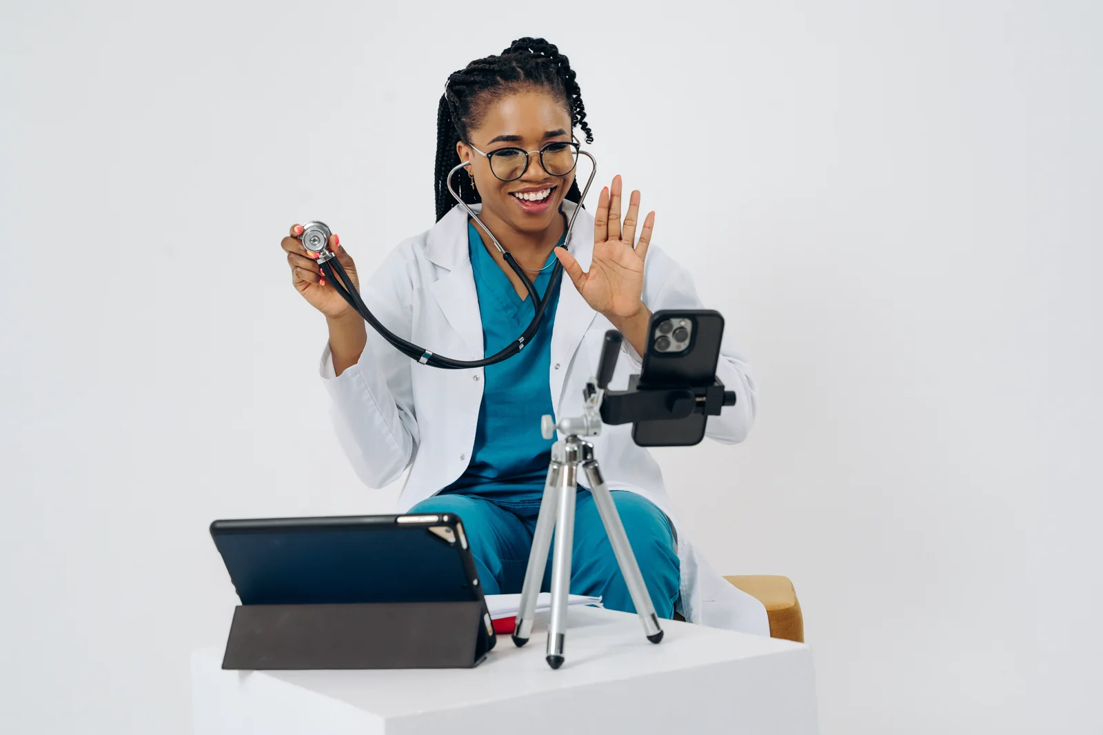 Clinician discussing a care plan during a remote consultation