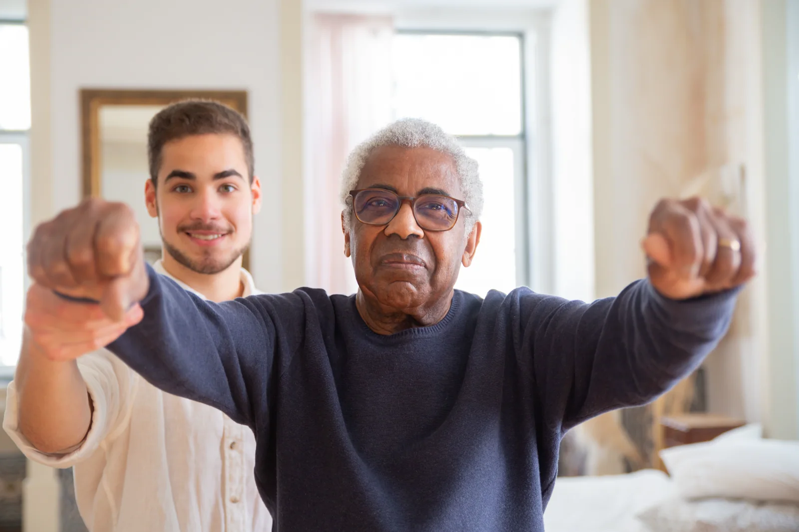Older adult practicing balance and mobility exercise